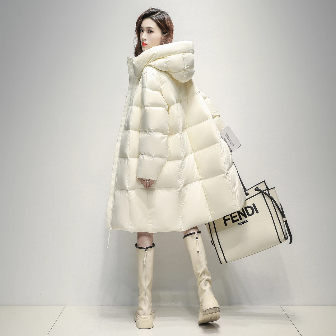 时尚中长款泡芙羽绒服女2025冬季新款连帽加厚保暖面包服潮牌外套