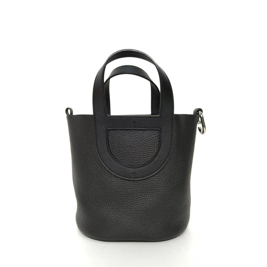 99新 Hermes/爱马仕 小花6枫 18 猪鼻子菜篮子黑色 TC皮 B刻 银扣