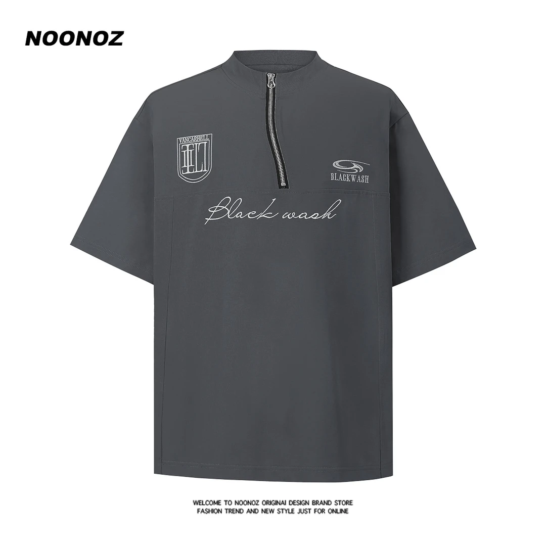 NOONOZ美式不规则半拉链短袖男夏季户外凉感速干T恤潮牌运动上衣