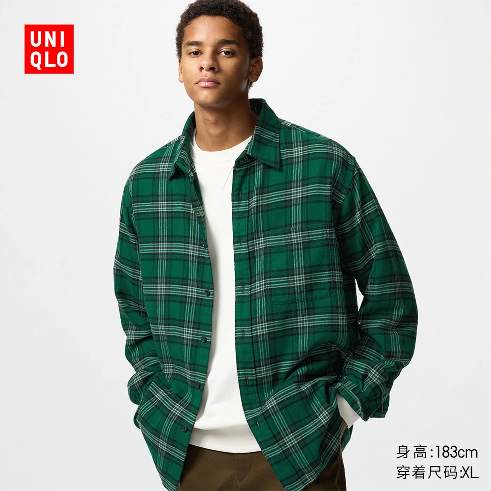 优衣库男装女装法兰绒格子衬衫长袖衬衣休闲百搭478930