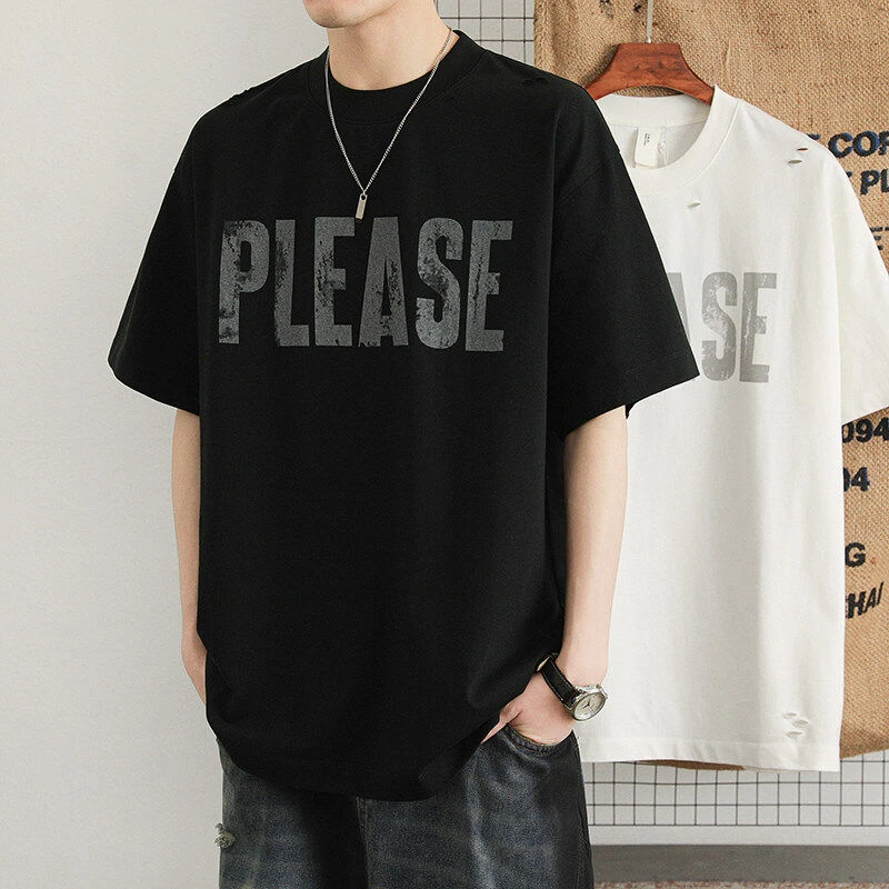 美式重磅字母印花纯棉短袖T恤男夏季2025新款痞帅宽松休闲半袖