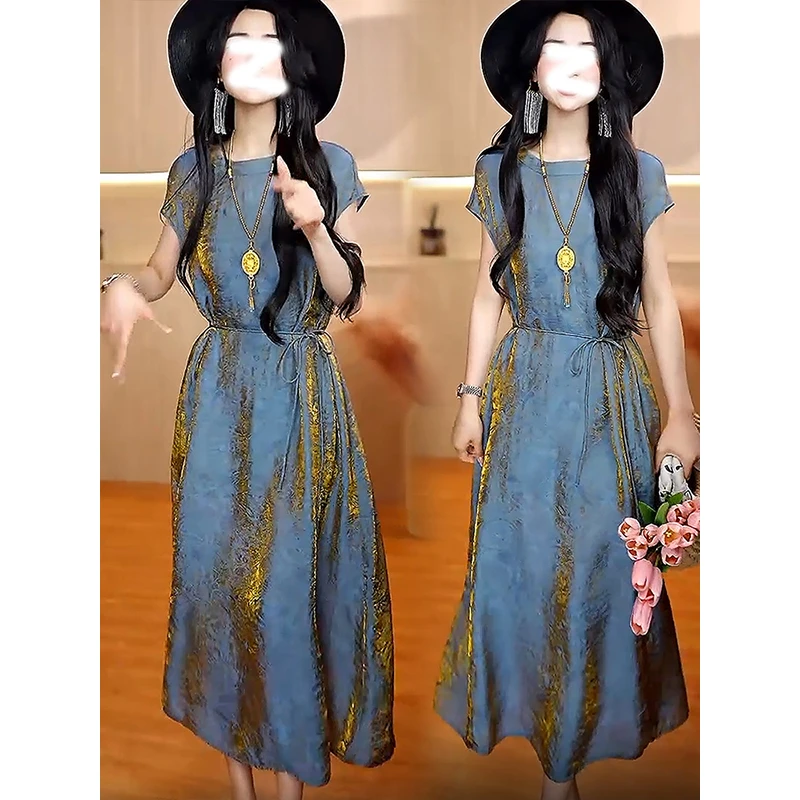 夏季高级感法式圆领连衣裙2025年新款高端小众礼服收腰显瘦裙子女