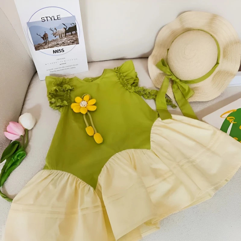 【现货】女小童连衣裙2025夏款女孩公主裙立体太阳花背心裙子
