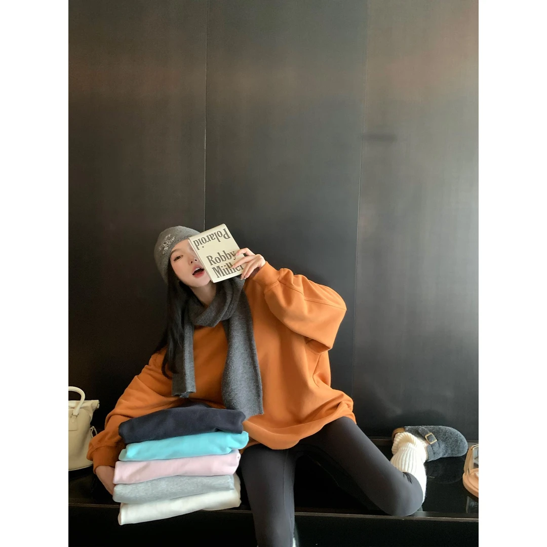 区区欧阳 重磅多色加绒卫衣女冬季新款加厚显白显瘦宽松圆领上衣