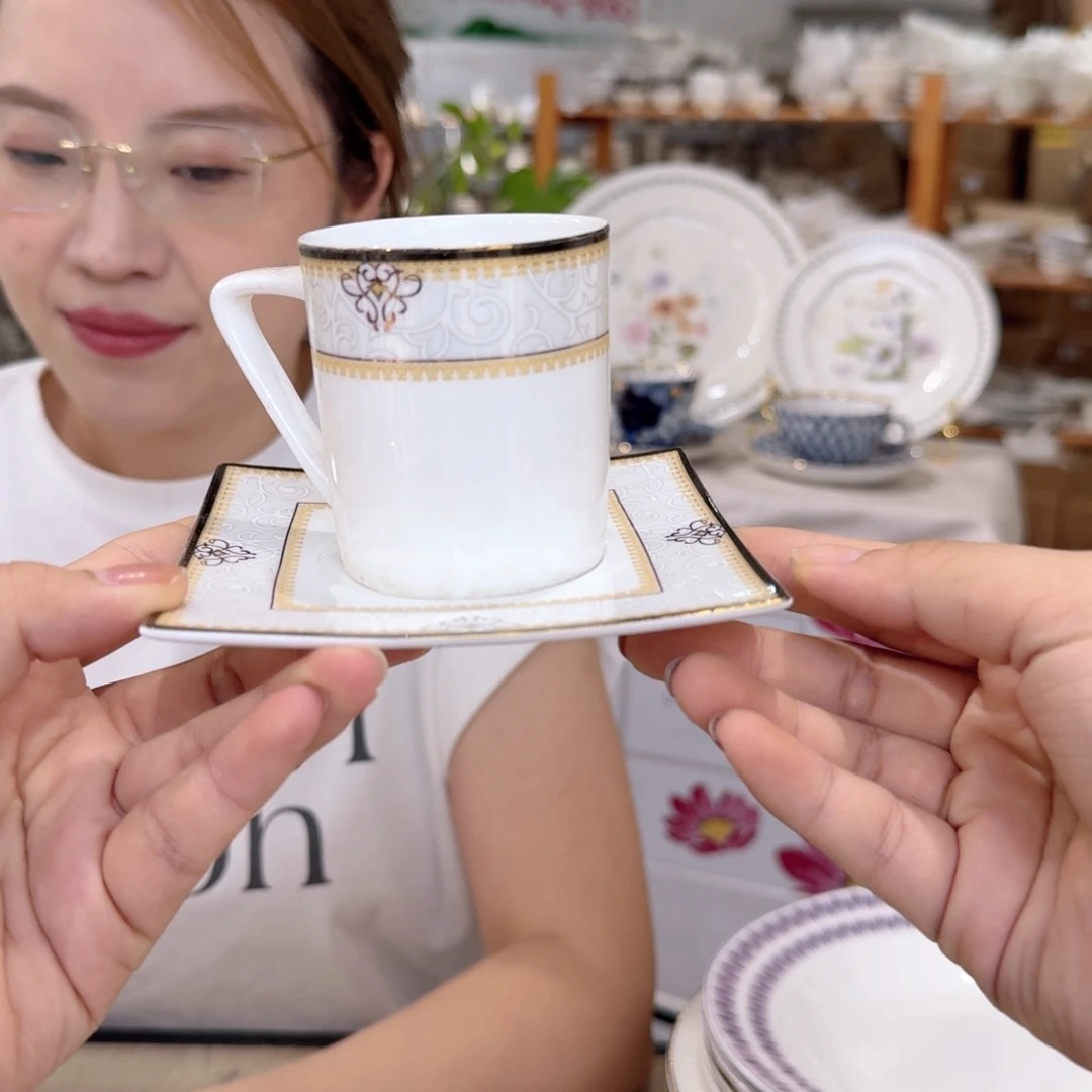 骨瓷高骨骨瓷咖啡杯碟2套（4件）110ml外贸骨瓷微瑕