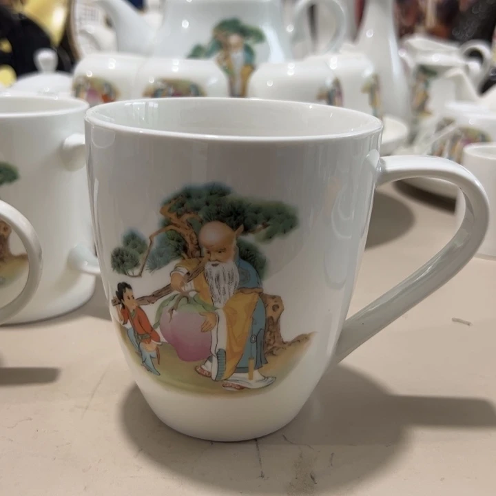 瓷片陶瓷制品寿星杯450毫升两个