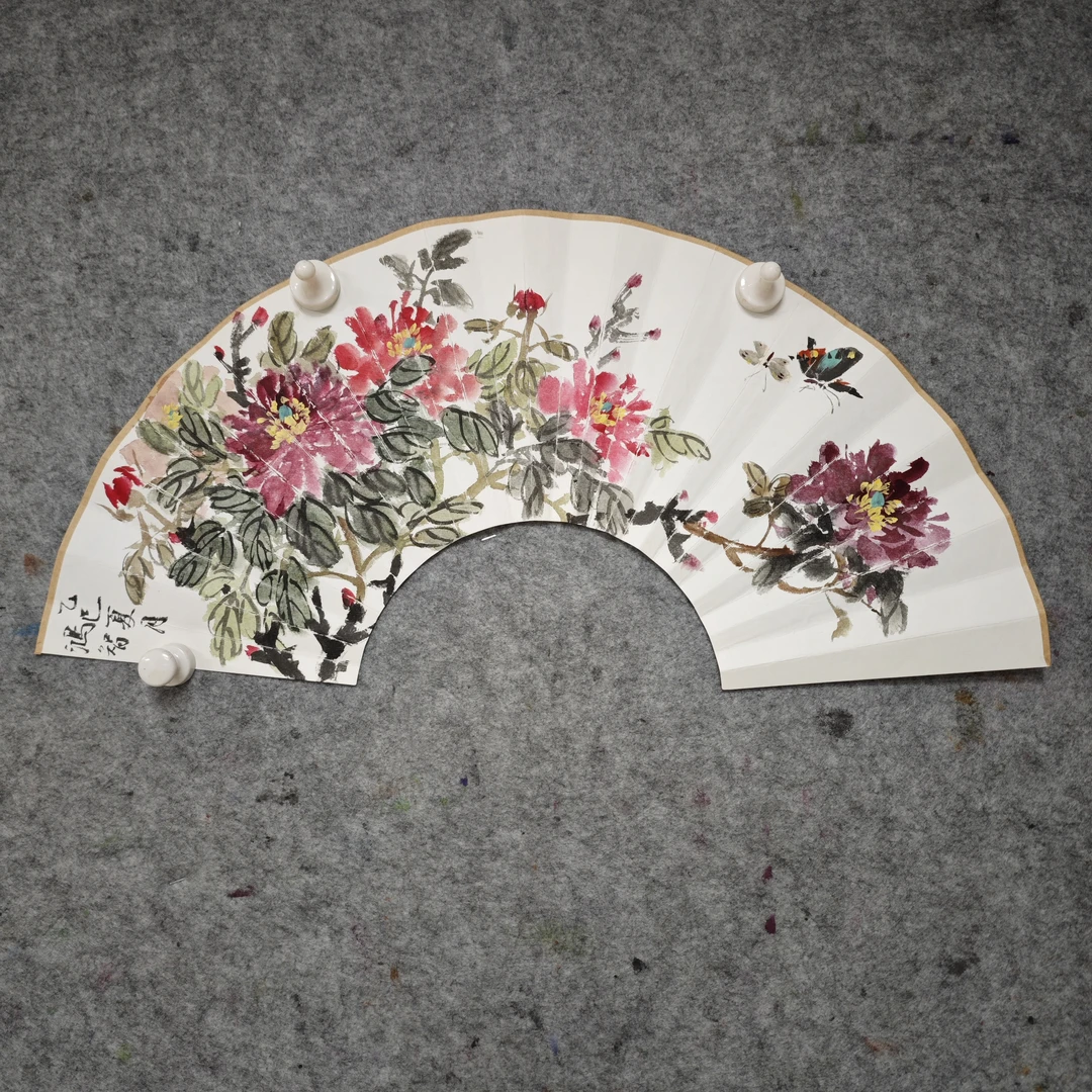 国画写意花鸟折扇带扇骨