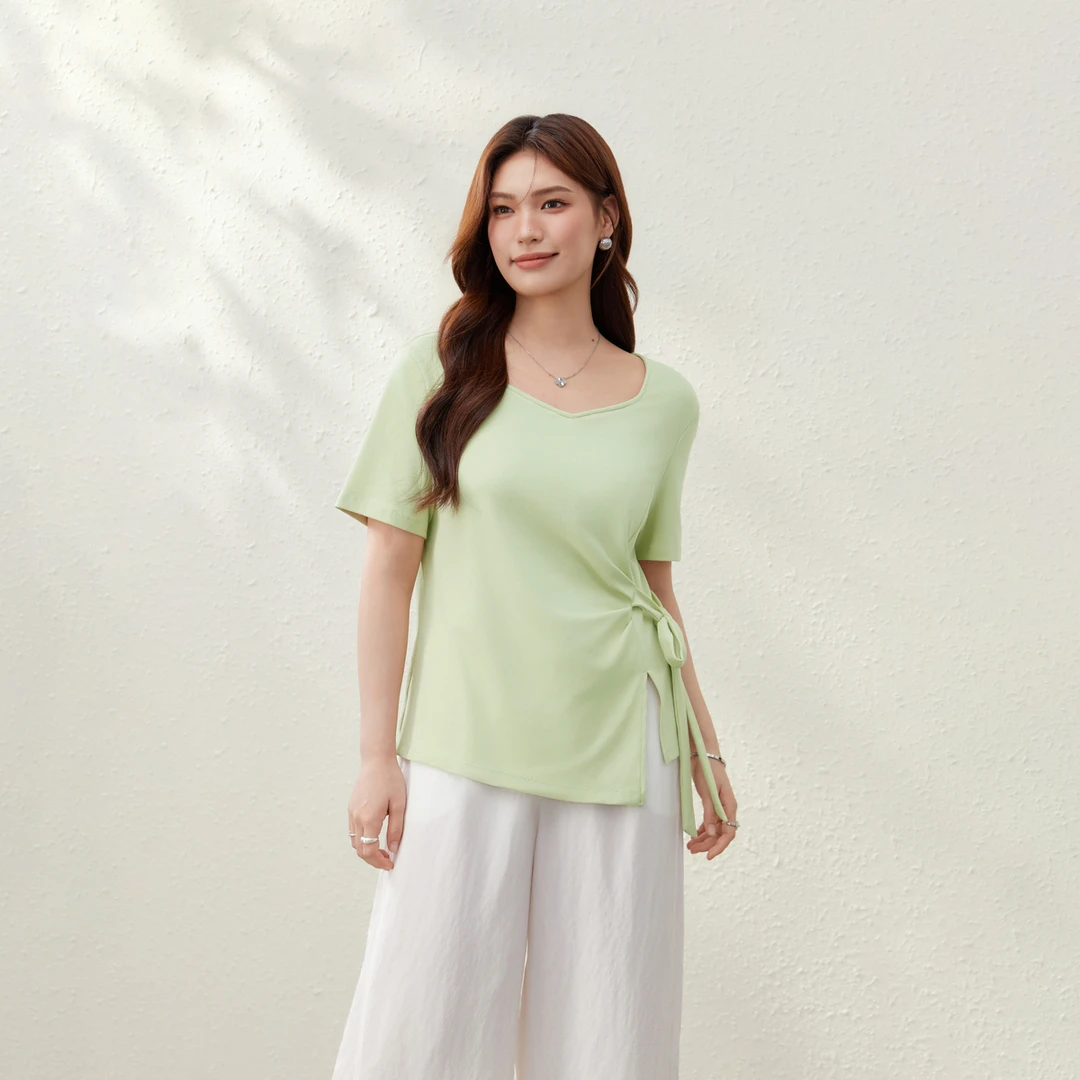 【别致优雅针织衫】纤莉秀W大码女装时尚百搭显瘦短袖针织衫QK2682