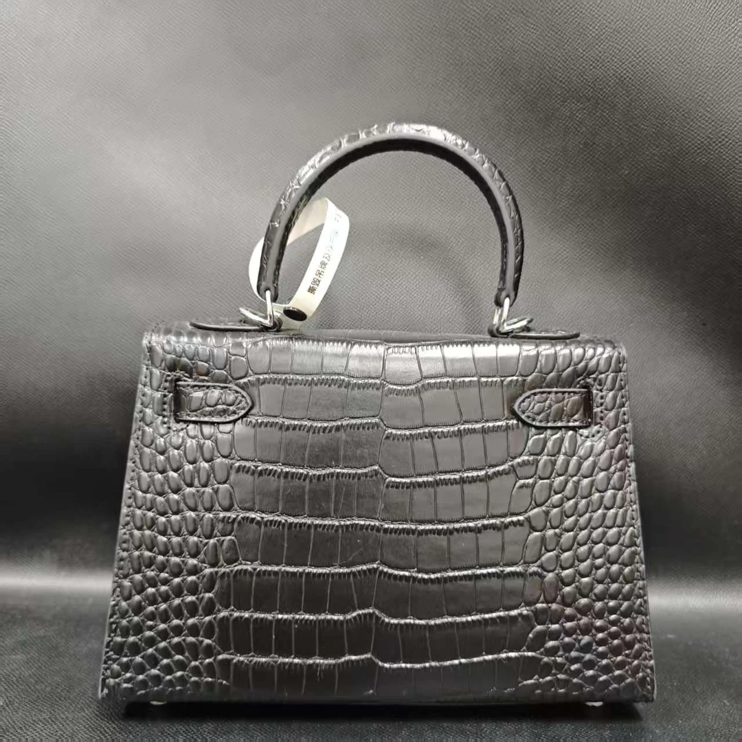 高定奢品 时尚真皮新款女包手提包鳄鱼纹22CM 0327 黑色