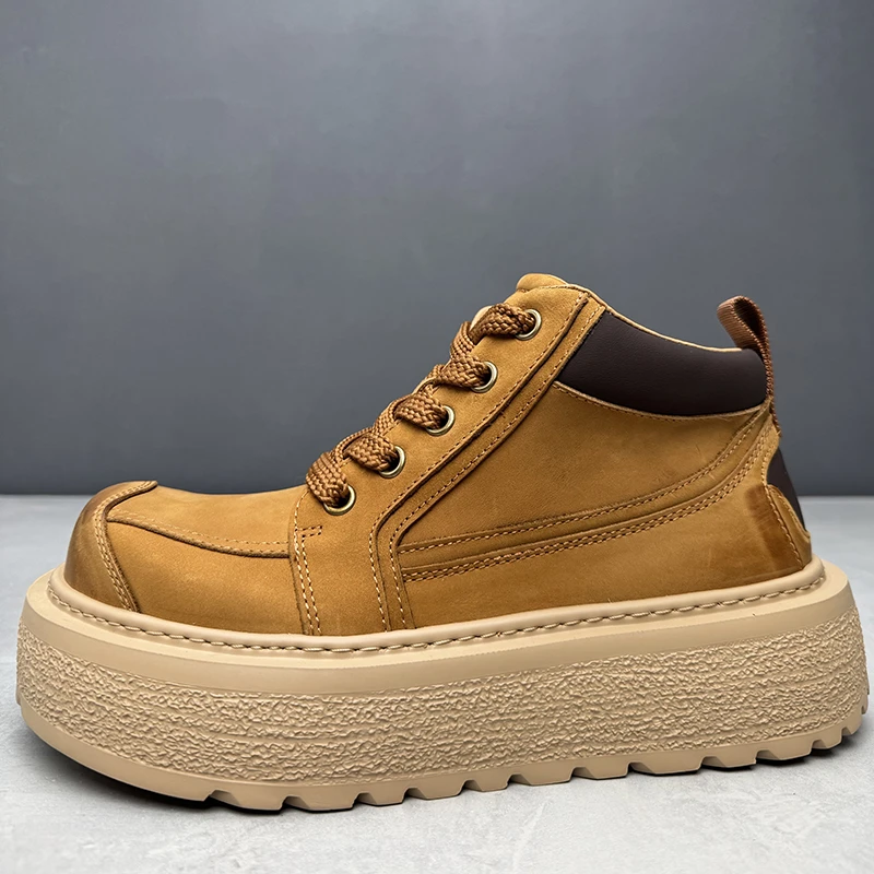 溪嘟别原创设计大头爆款冬季大黄靴男中帮新款马丁靴休闲工装短靴