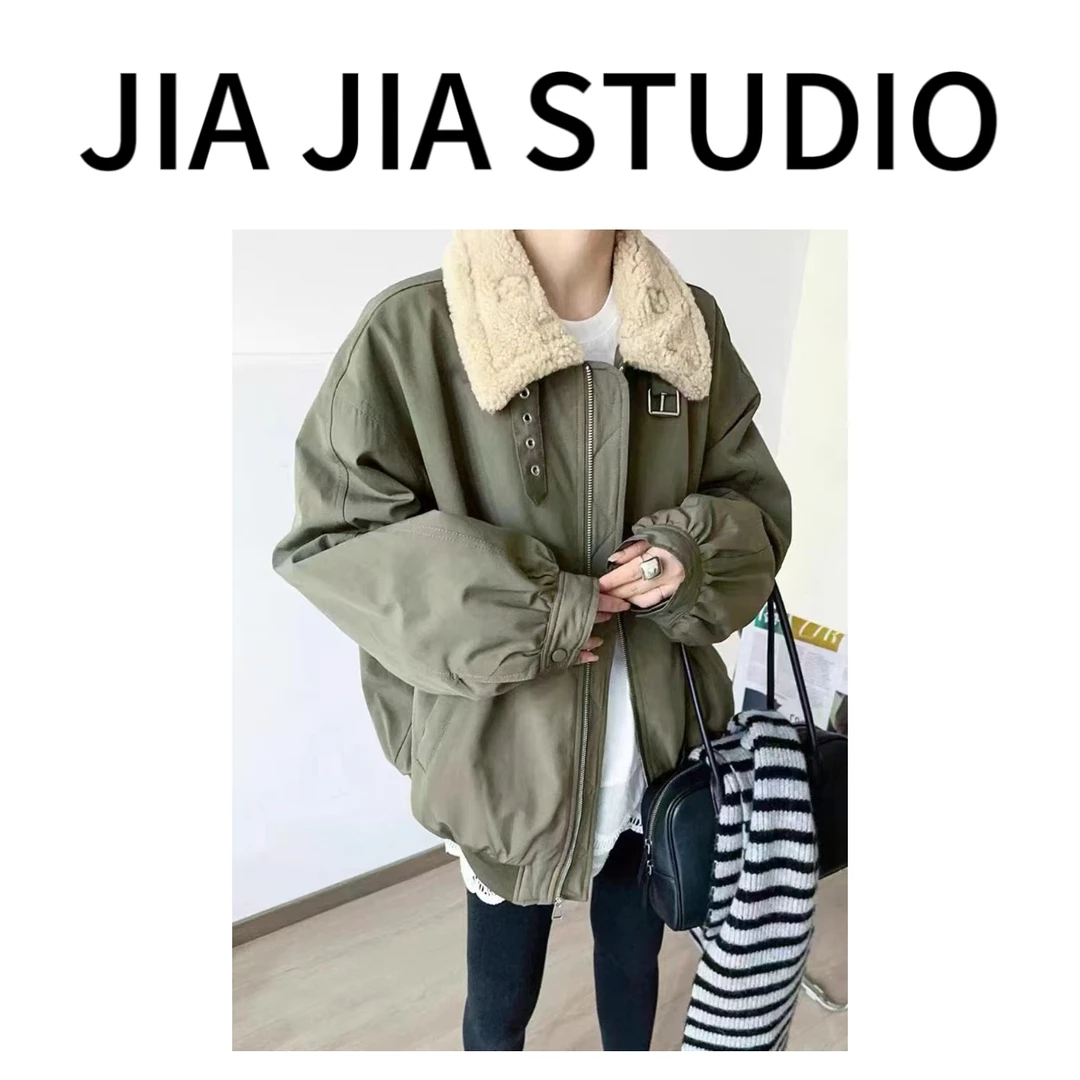 嘉嘉推荐#1871【早春加厚款】毛翻领拉链外套