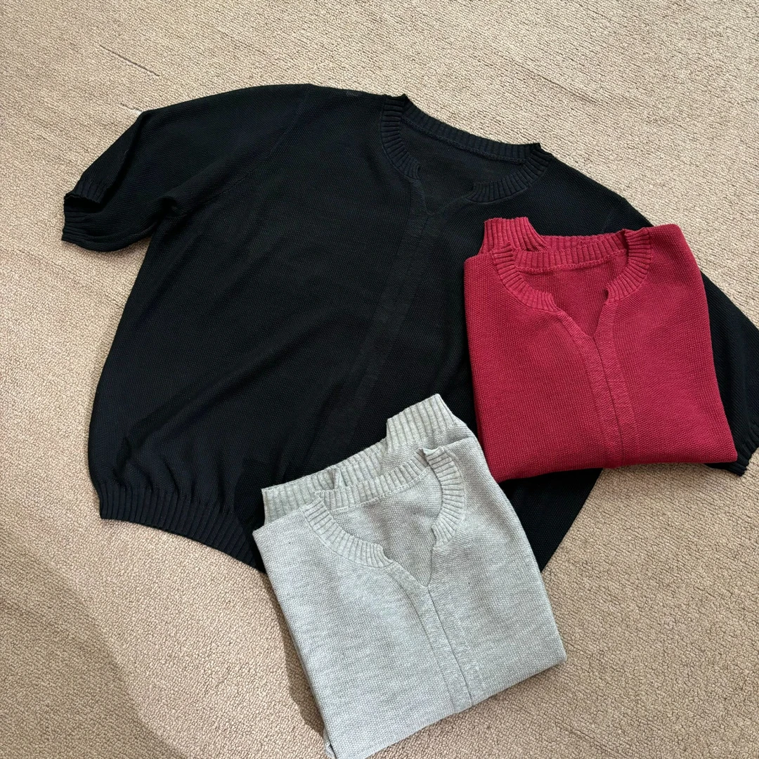 【冰冰一号店】2670 4冰麻针织V领短袖简约休闲百搭