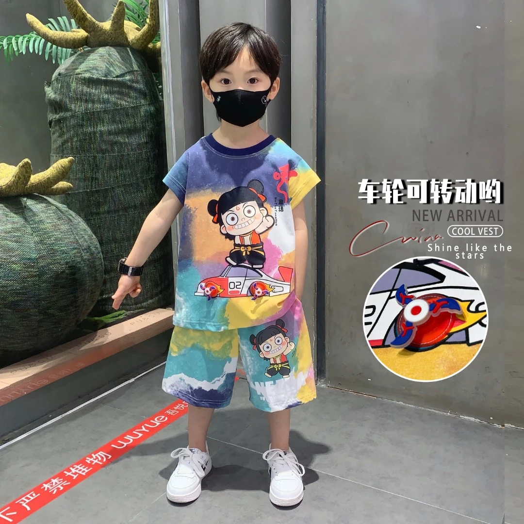 哪吒儿童衣服男童夏套装2025新款韩版小男孩无袖穿搭宝宝夏装背心