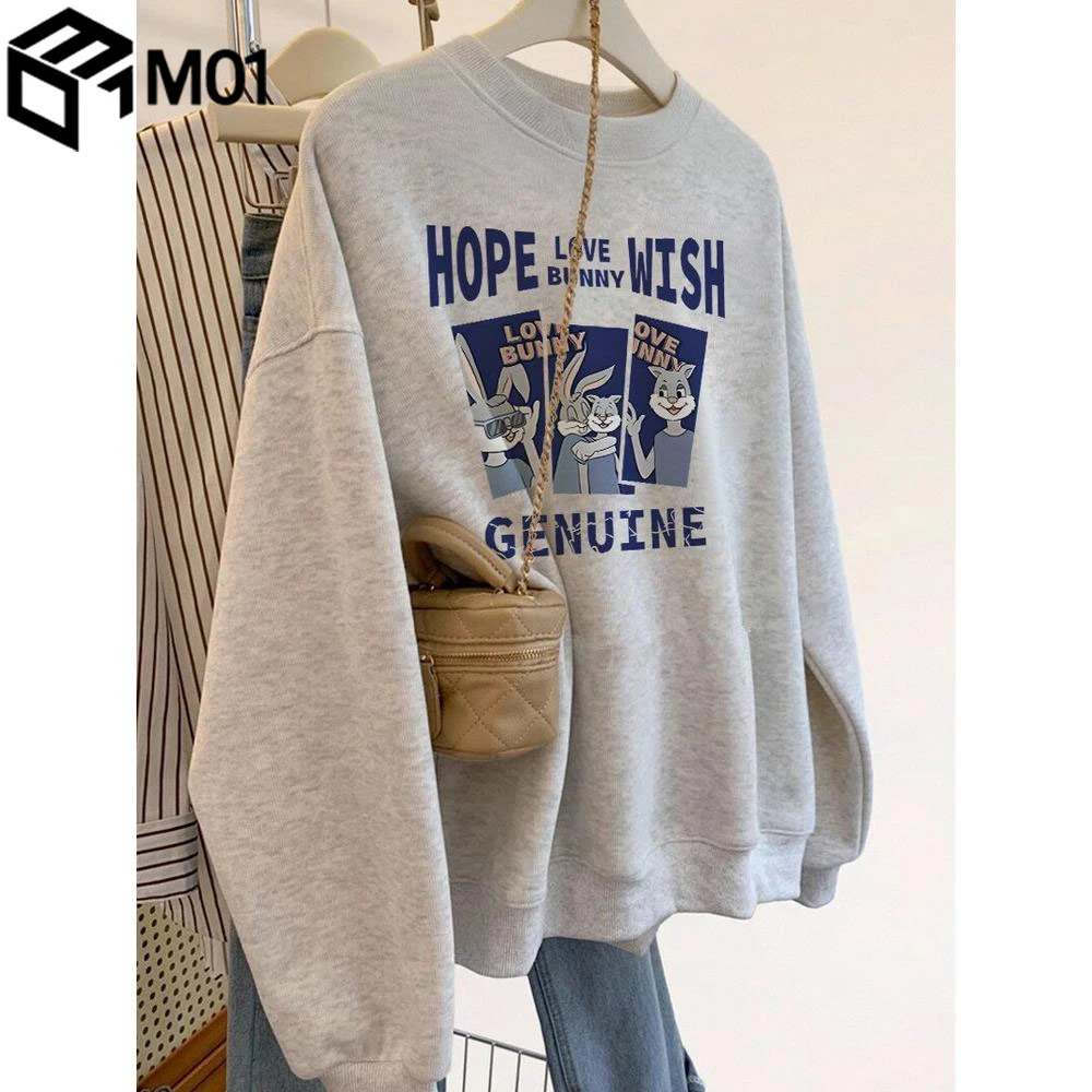 M01秋季长袖圆领卫衣女士2025新款宽松显瘦百搭休闲运动加绒上衣