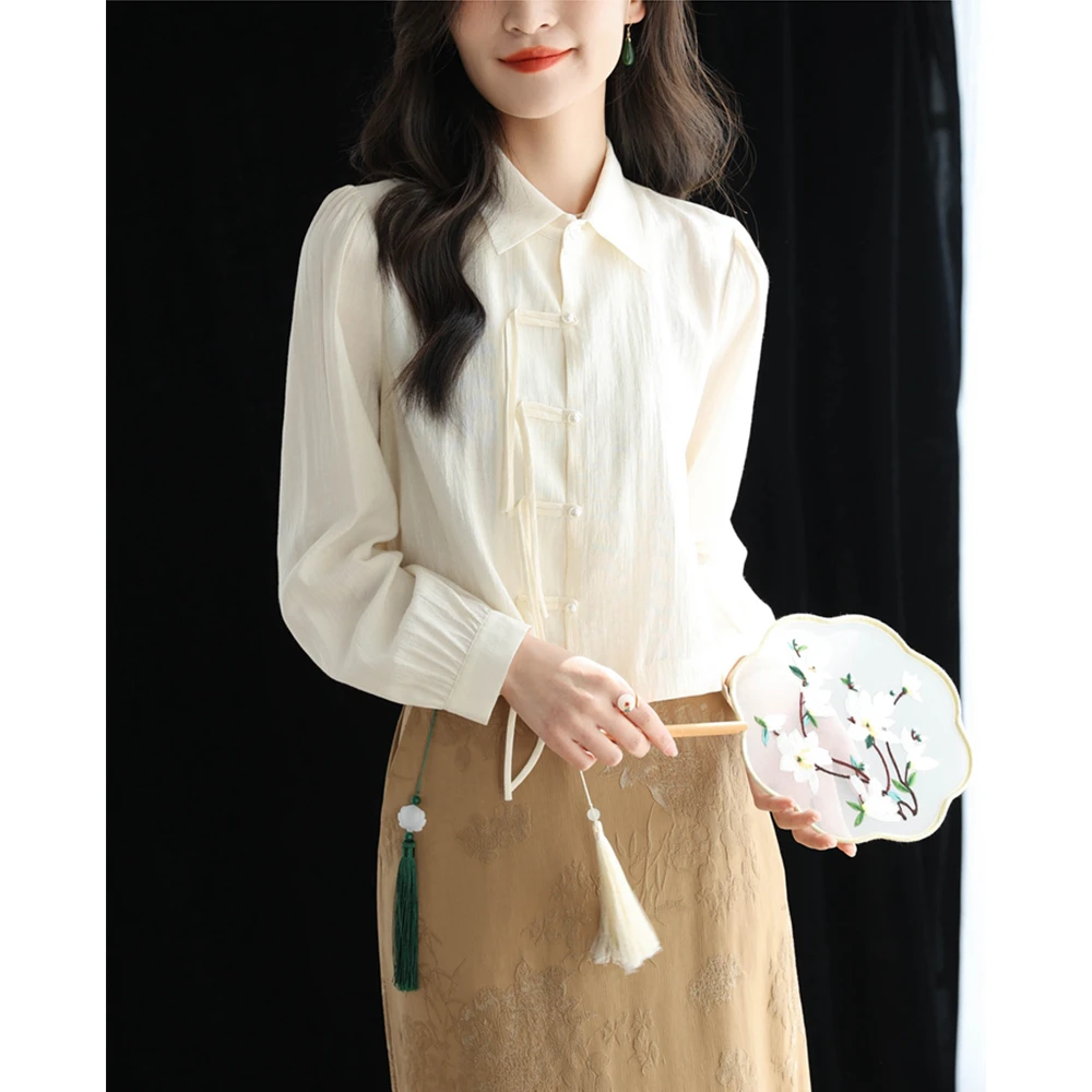 ESE·Y/逸阳新中式盘扣长袖衬衫女短款衬衣复古女上衣
