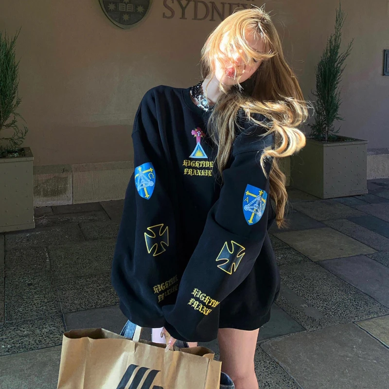 纯棉重磅美式复古卫衣女爆款秋冬宽松慵懒风早春套头上衣oversize