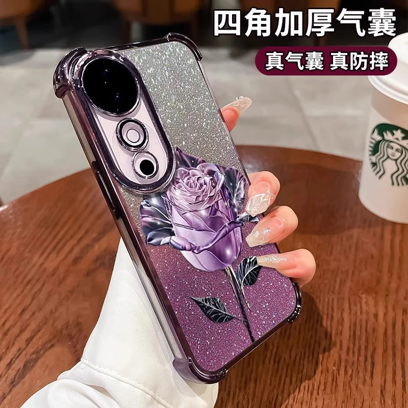 紫玫瑰适用vivos30手机壳电镀闪粉四角防摔网红女款轻奢高级感ins
