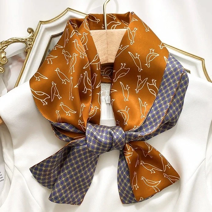 轻奢春夏丝巾双面条巾100%桑蚕丝专柜高端休闲衬衫职业装百搭