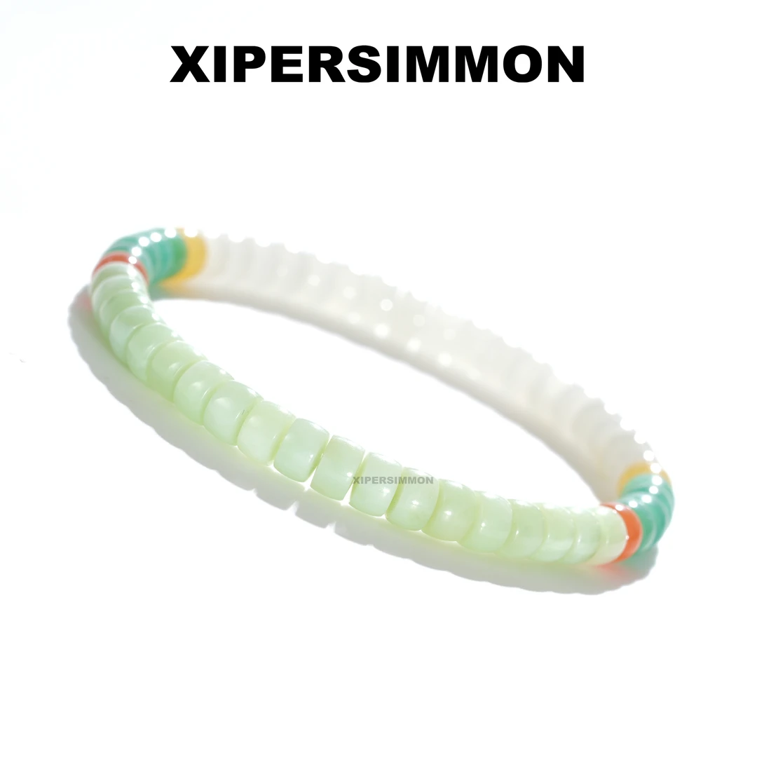 6mm和田玉手串黑羊洞薄荷绿翠青手串精工直切归圆设计文玩百搭