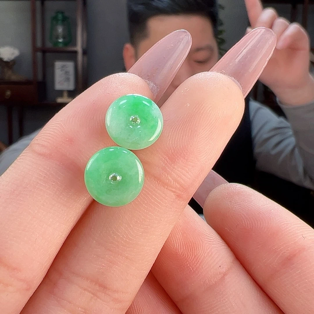 翡翠耳饰18K金镶嵌耳环1