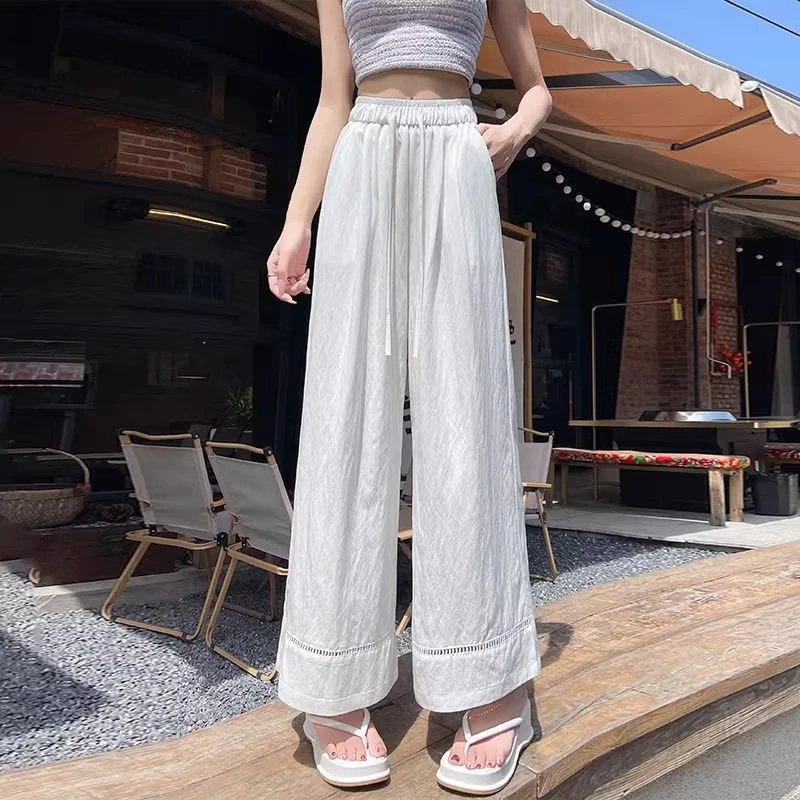 036休闲白色镂空九分裤常规休闲裤夏季宽松阔腿裤