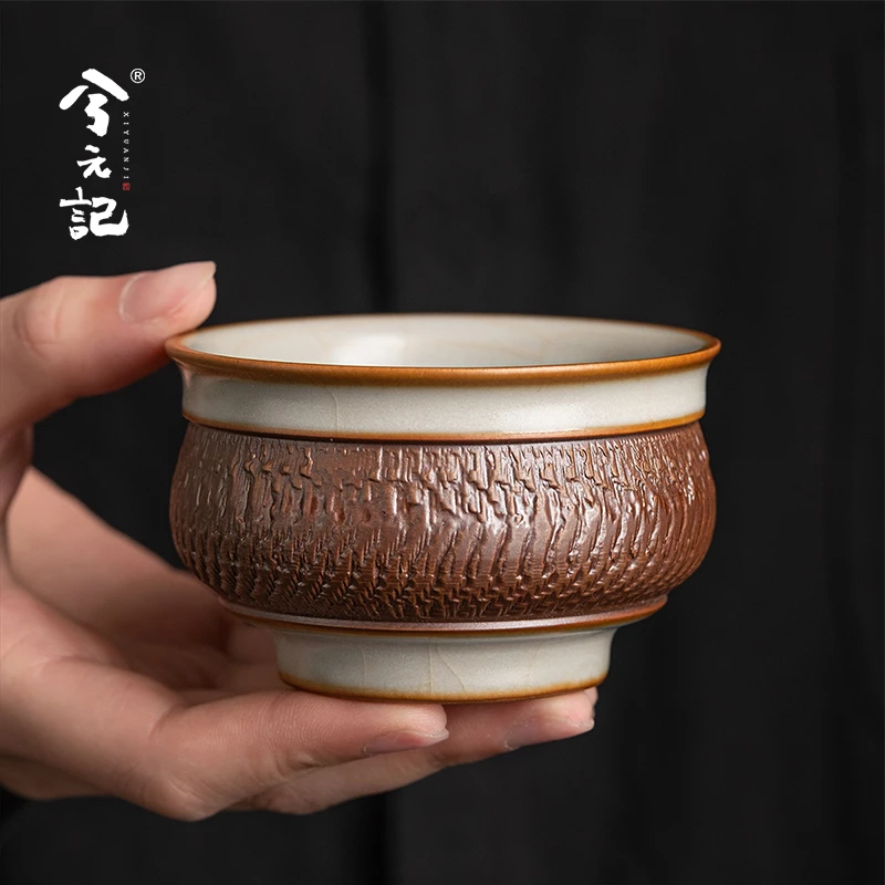 汝窑主人杯手工跳刀纹茶杯品茗杯单杯家用个人专用茶具束口杯茶盏