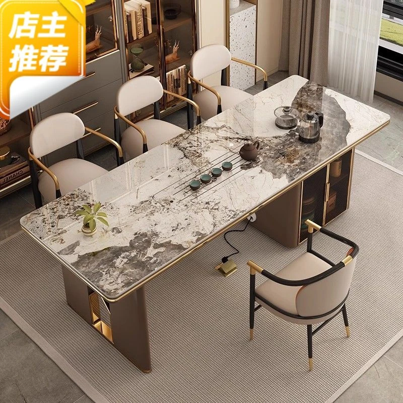 轻奢岩板茶台桌现代简约大板功夫泡茶桌套装一体办公室茶桌椅包邮