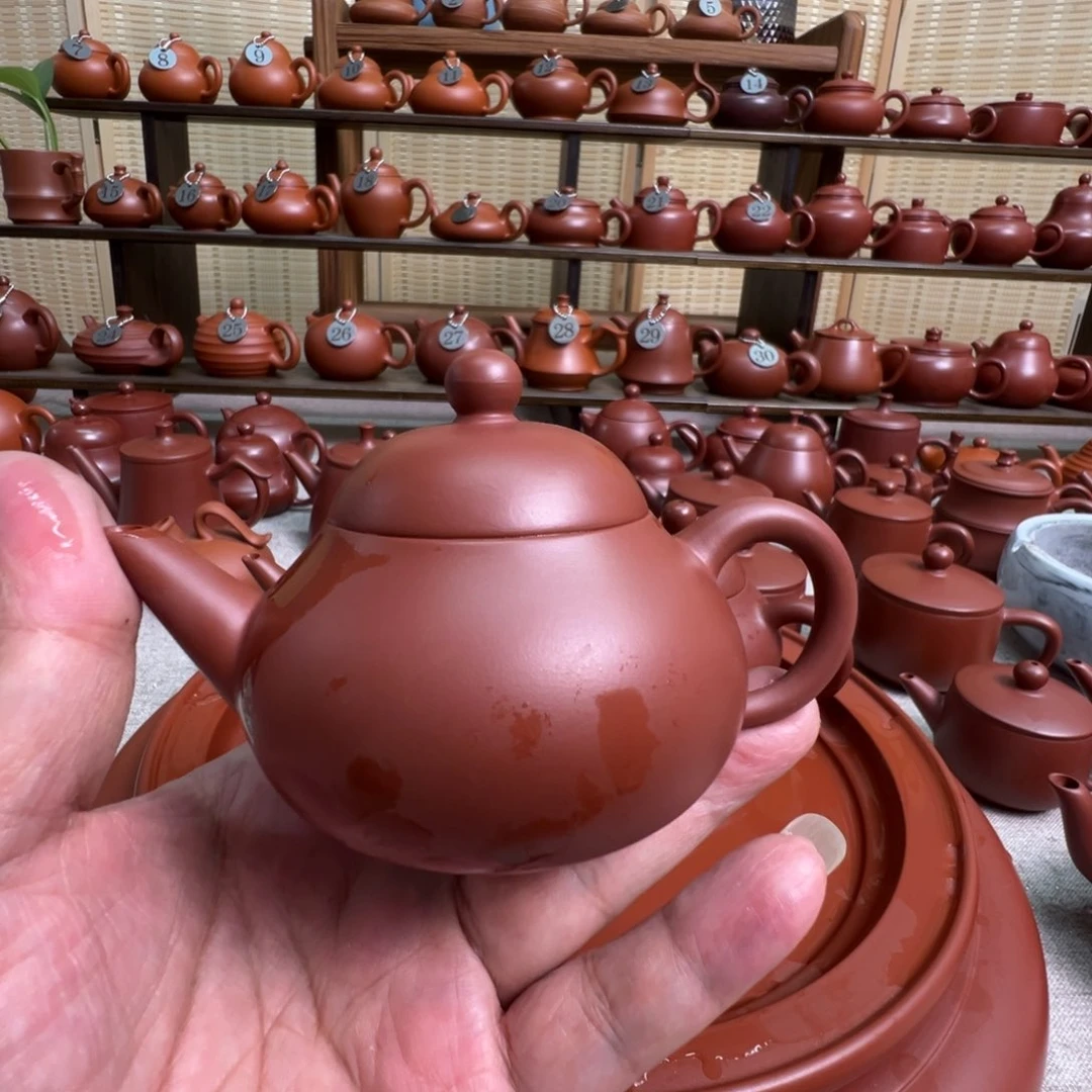 杨***条茶壶紫砂潮州手拉朱泥壶，微瑕不退换