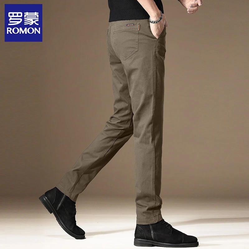 罗蒙高端潮牌修身商务西裤男士春秋款纯棉透气弹力直筒百搭休闲裤