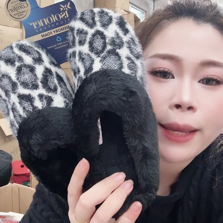 灰色豹纹棉拖37码