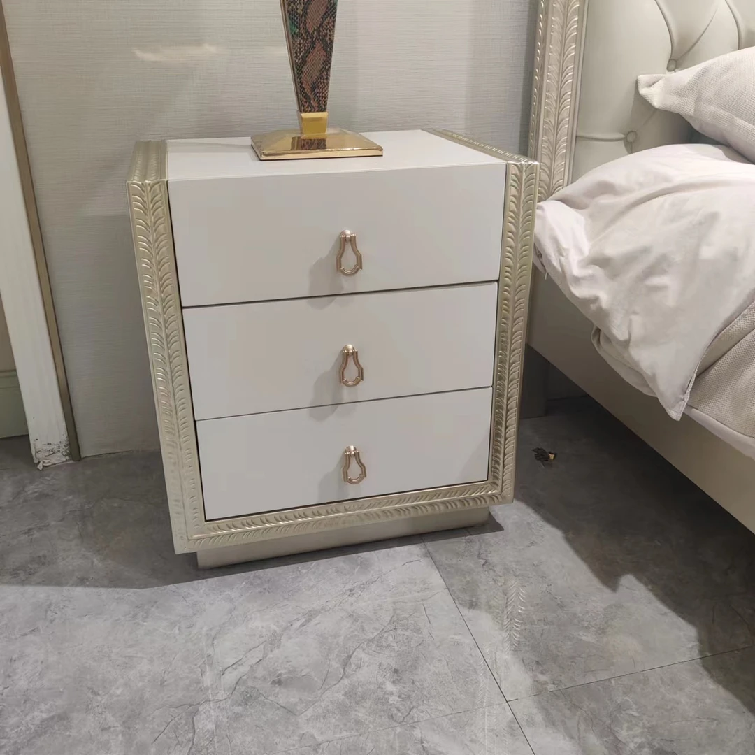 美式轻奢龙鳞床头柜法式轻奢卧室床边柜别墅奢华风实木床头柜