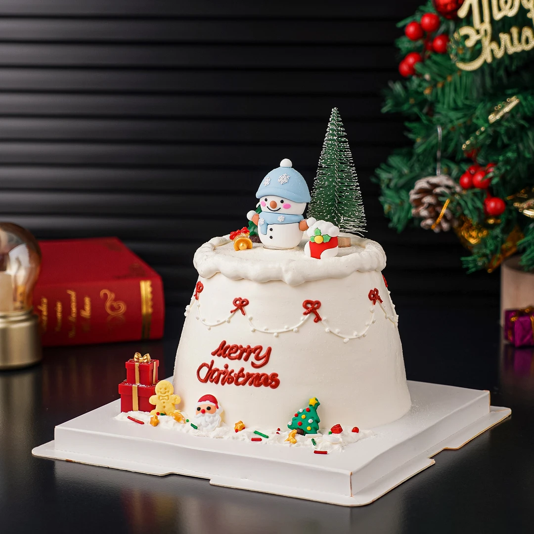 2026圣诞节雪松树蛋糕装饰摆件卡通可爱围巾雪人平安夜派对插件