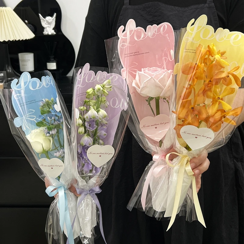 2025七夕情人节原创新款LOVE单支袋花束包装opp套袋花艺diy材料
