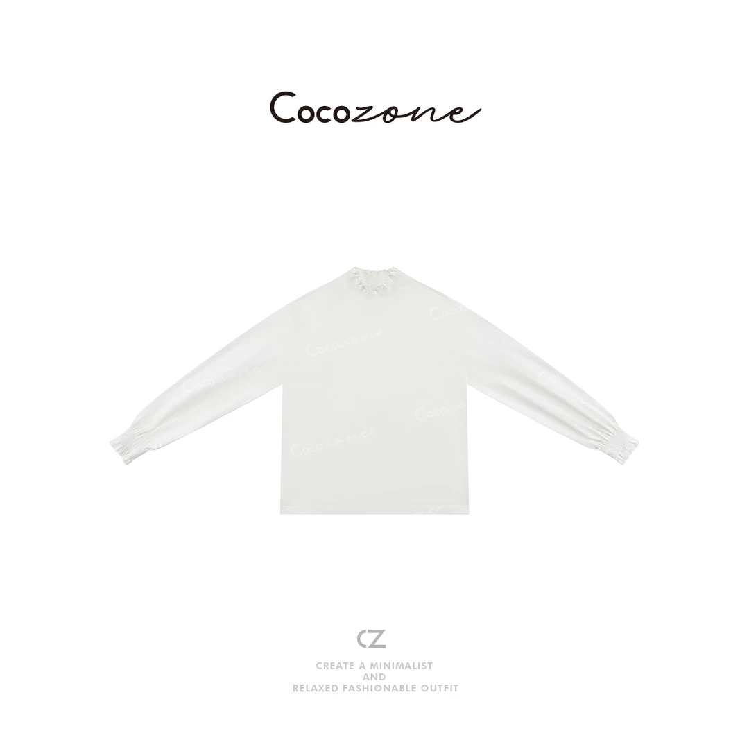 COCO ZONE 刘一一 “午后庄园”木耳边立领设计纯色长袖T恤CD1A0214