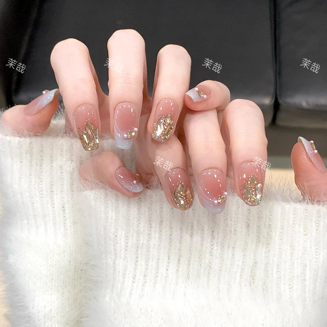 茉哉【晓雾晨光】纯手工定制美甲拆卸穿戴甲A3898