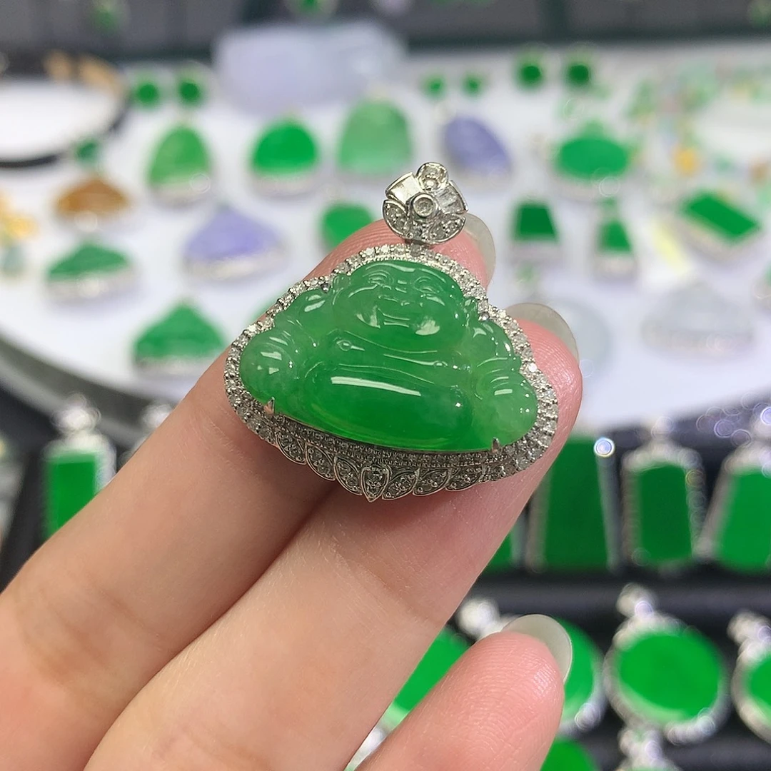 吊坠(不含链)18K金镶嵌翡翠