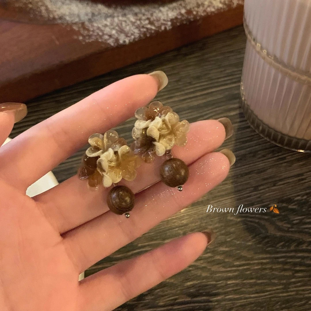 锌合金亚克力耳饰 复古美拉德晕染花朵耳环女轻奢小众高级感气质