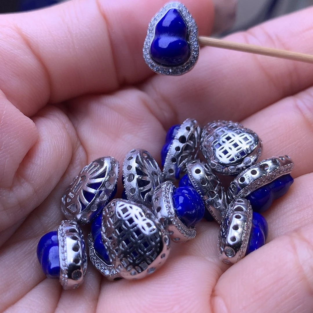 青金石银S925镶嵌隔珠背云