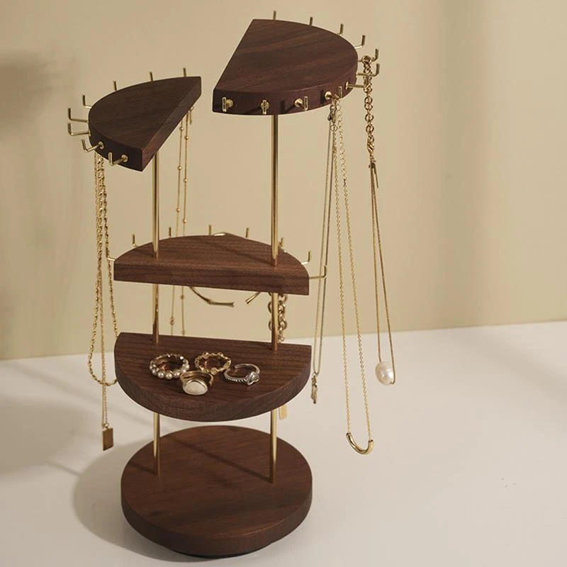 首饰展示架 黑胡桃木可旋转项链手链戒指收纳架大容量家用饰品架
