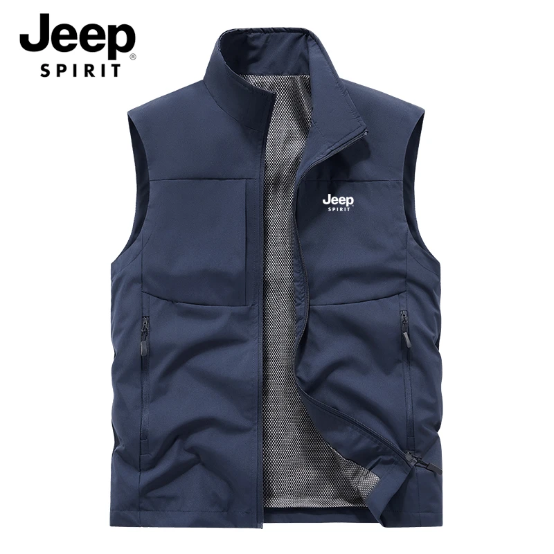Jeep吉普男士薄款马甲2025春季新款背心双面穿多口袋马夹工装外套