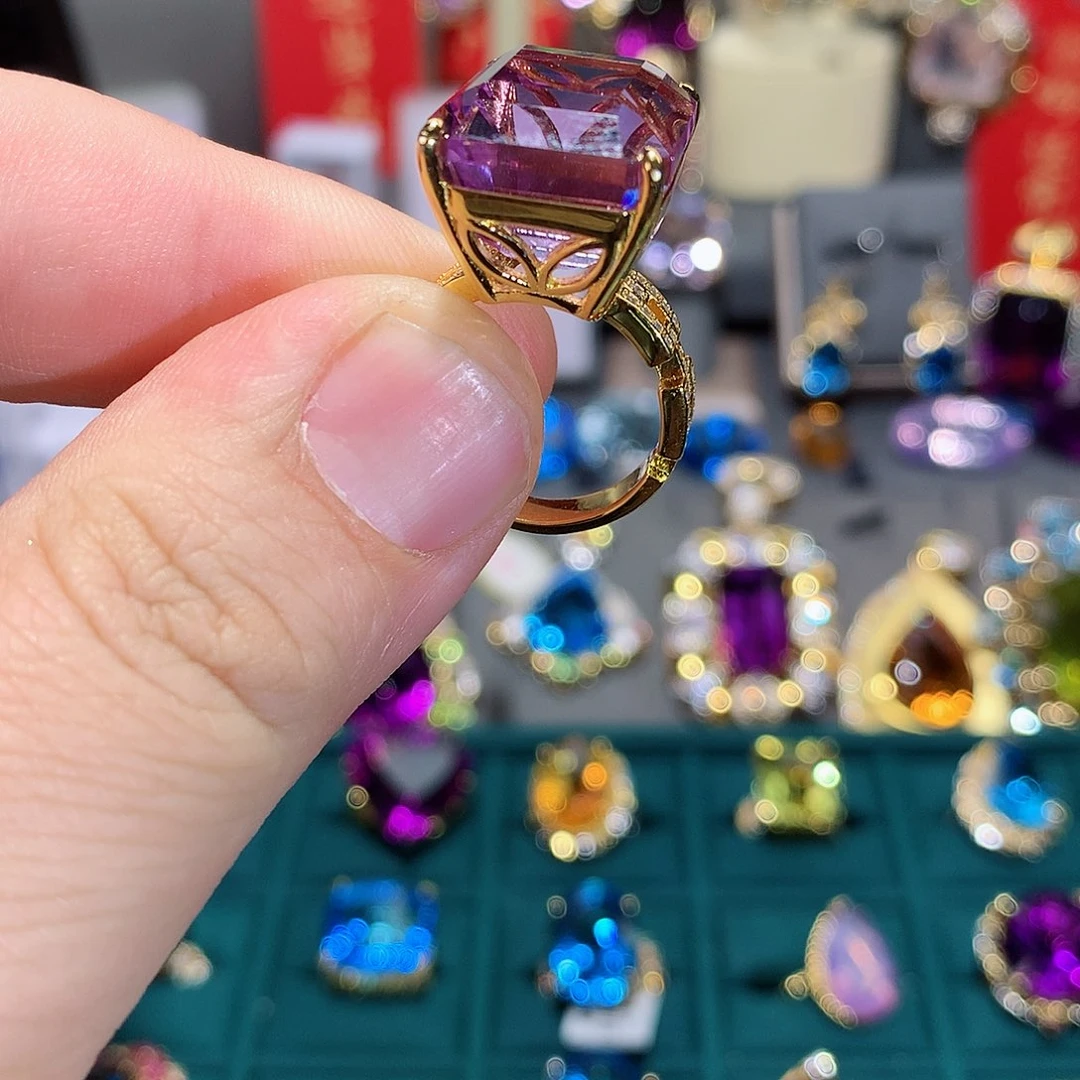 水晶戒指银S925镶嵌戒指