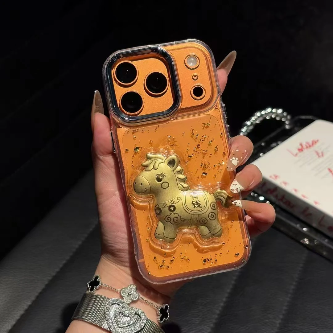 透色马上有钱立体透色滴胶手机壳适用iPhone16promax卡通创意防摔