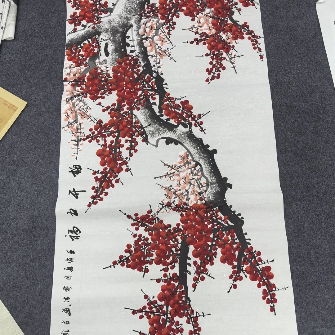 国画红梅四尺整张140x68厘米适合中式西式风格装饰
