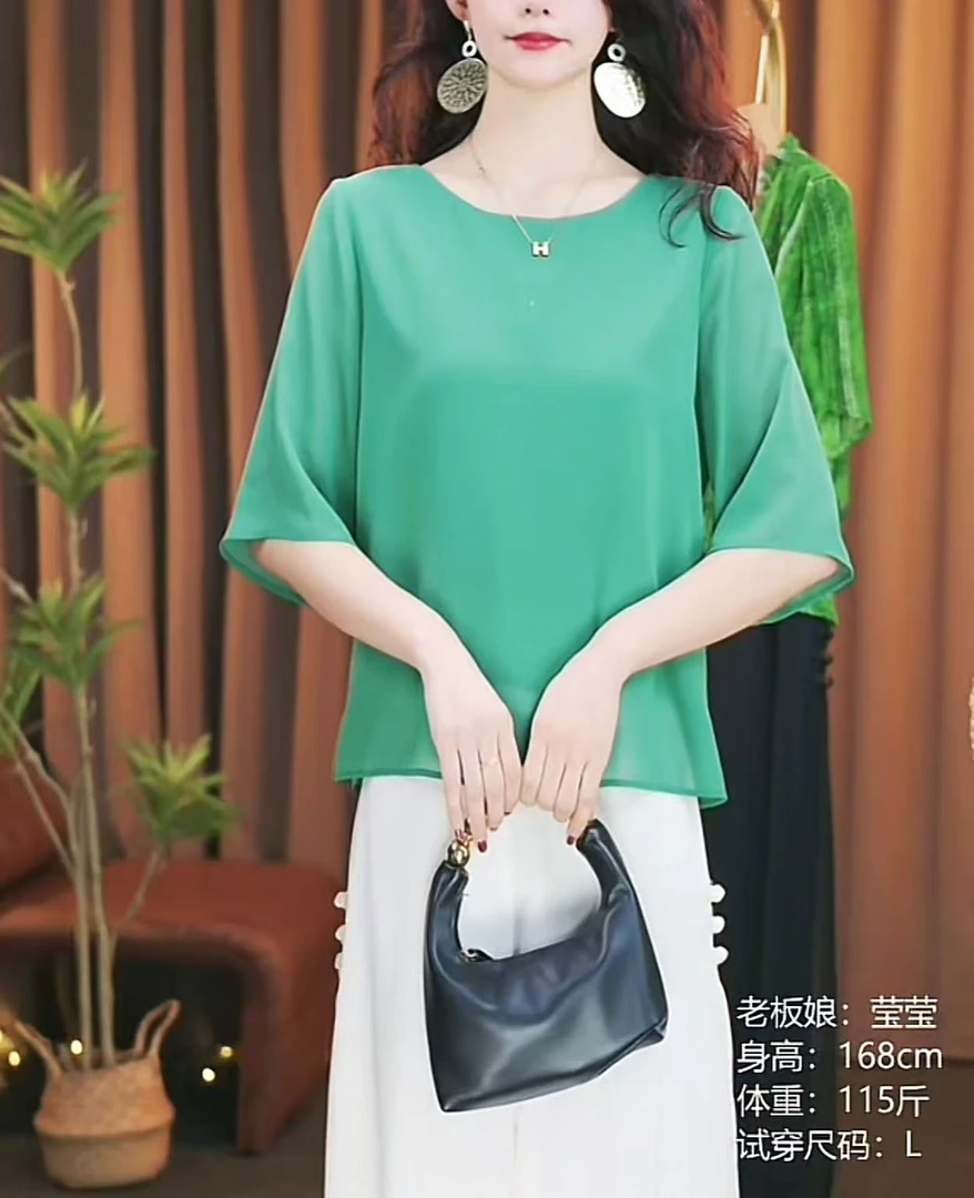 2025夏季时尚百搭显瘦圆领休闲宽松型纯色套头小衫