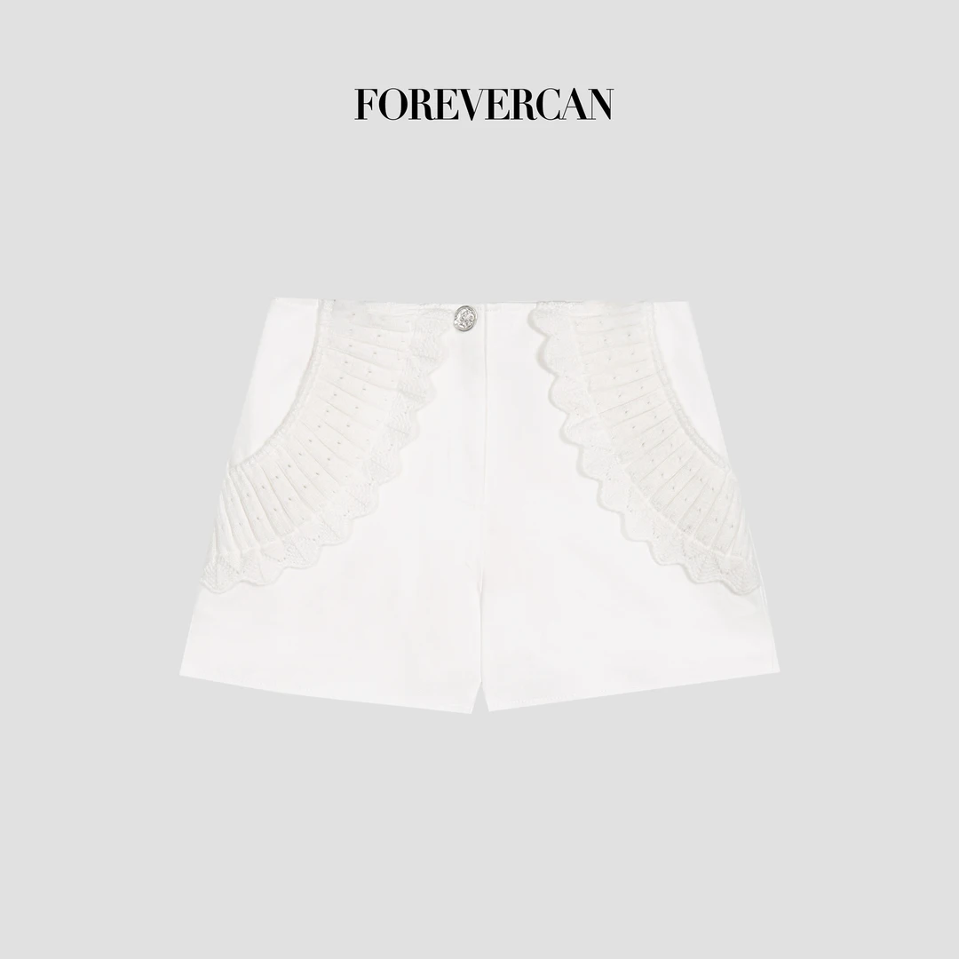 FOREVERCAN“天使之翼”设计感小翅膀花边刺绣显瘦短裤SP57020B