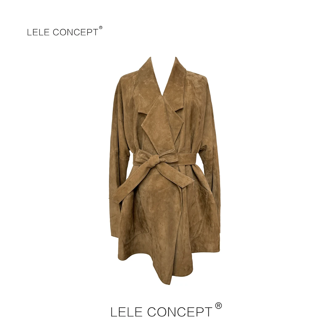 LELE CONCEPT丨时髦轻奢翻领腰带款凡毛皮衣P0107