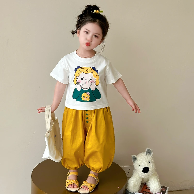 女童夏套装2025新款洋气女孩宝宝夏季短袖两件套儿童夏装T恤衣服