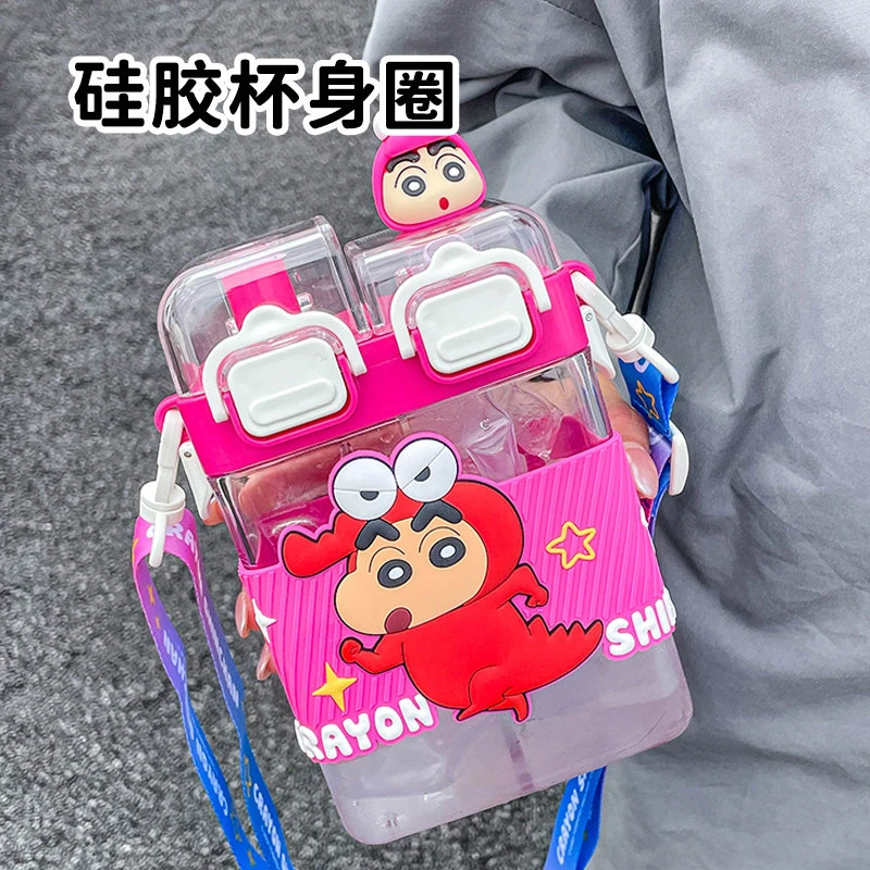 蜡笔小新儿童水杯外出塑料高颜值网红杯子夏天可爱便携吸管水壶