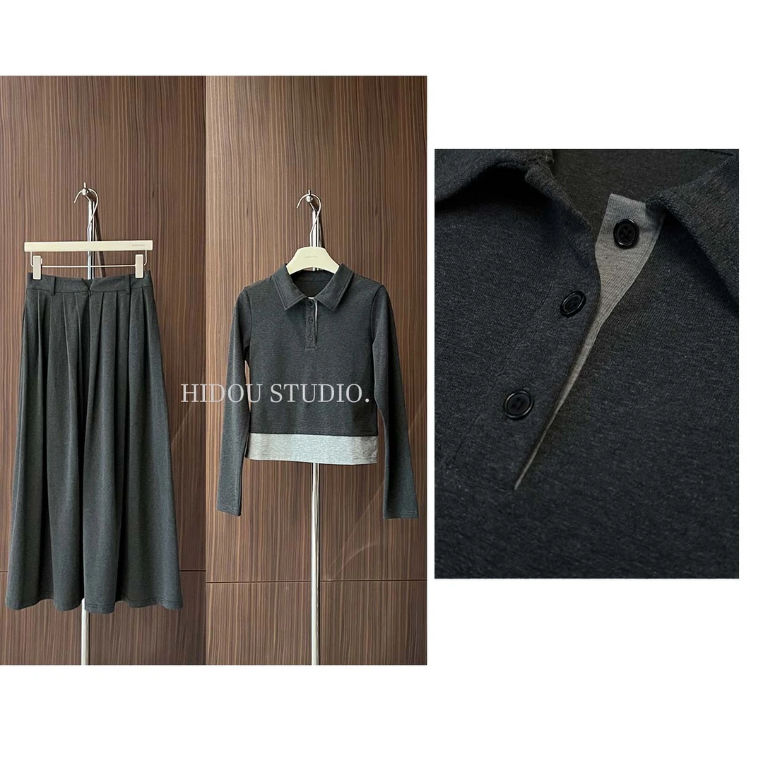 【痘痘私服】|【视觉叠穿】假两件叠穿学院风半身裙套装