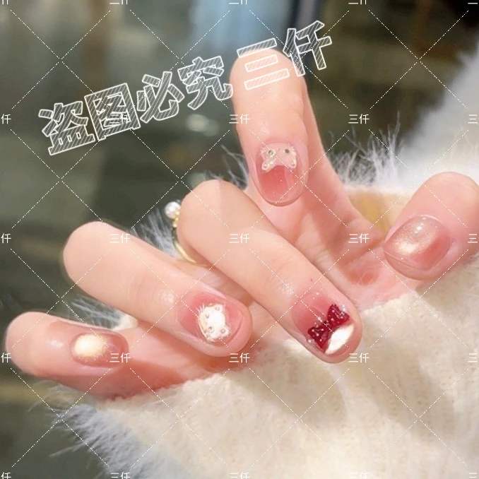 【招财猫】三仟手工穿戴甲 可爱手捏小猫设计 蝴蝶结珍珠可爱款